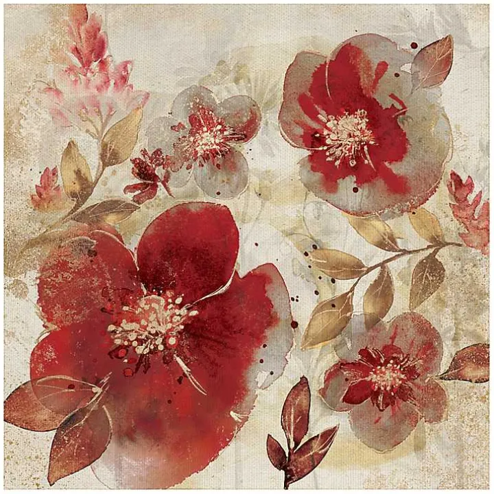 Crimson Petals Wrapped Canvas Art Print