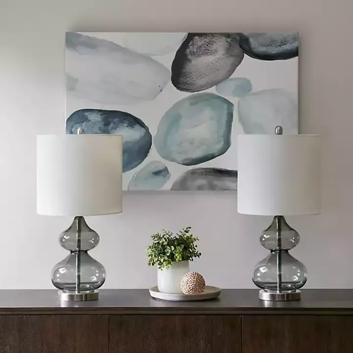 Curved Gray Glass Table Lamps, Set of 2