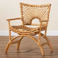Curved Natural Rattan Woven Accent Chair