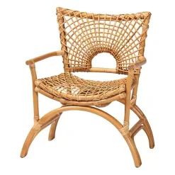 Curved Natural Rattan Woven Accent Chair