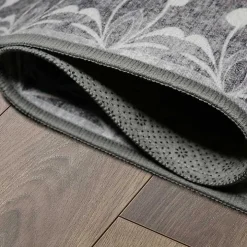 Dardon Gray Bordered Washable Area Rug, 5x7