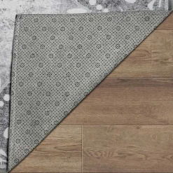 Dardon Gray Bordered Washable Area Rug, 5x7