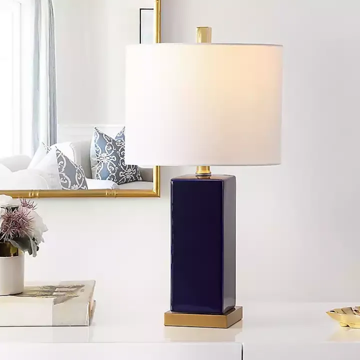 Dark Blue Ceramic Square Wendi Table Lamp