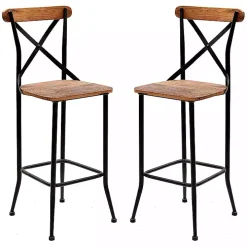 Dark Bronze and Pine Wood Bar Stools, Set of 2