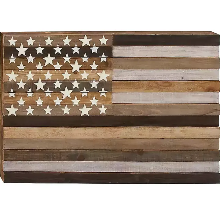 Dark Brown American Flag Wooden Wall Sculpture