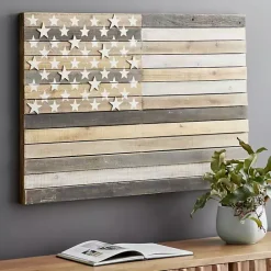 Dark Brown American Flag Wooden Wall Sculpture