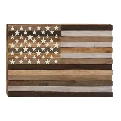 Dark Brown American Flag Wooden Wall Sculpture