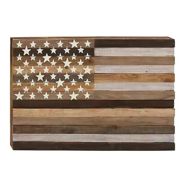 Dark Brown American Flag Wooden Wall Sculpture