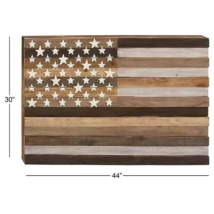 Dark Brown American Flag Wooden Wall Sculpture