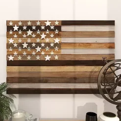 Dark Brown American Flag Wooden Wall Sculpture