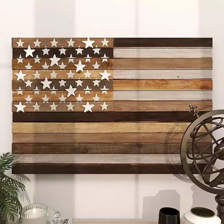 Dark Brown American Flag Wooden Wall Sculpture