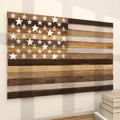 Dark Brown American Flag Wooden Wall Sculpture