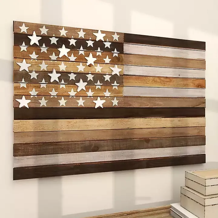 Dark Brown American Flag Wooden Wall Sculpture