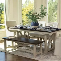 Dark Brown and Ivory Jackson Dining Bench