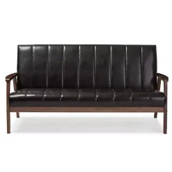 Dark Brown Faux Leather Channel Sofa, 63 in.
