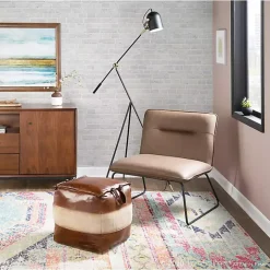 Dark Brown Faux Leather Sleigh Accent Chair