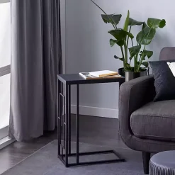 Dark Brown Metal C-Shaped Accent Table