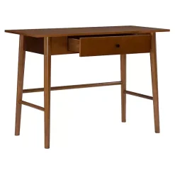 Dark Brown Wood 1-Drawer Midcentury Modern Desk