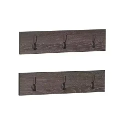 Dark Brown Wooden 3-Hook Coat Racks, Set of 2