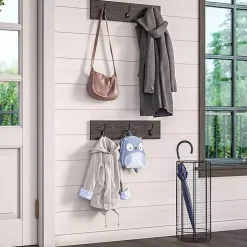 Dark Brown Wooden 3-Hook Coat Racks, Set of 2