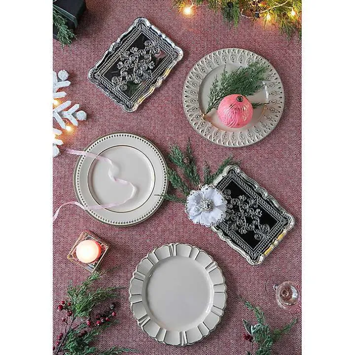 Dark Cream Plume Border Chargers, Set of 4