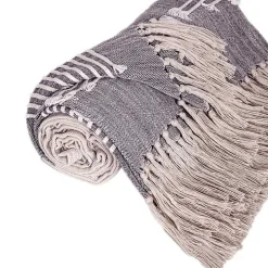 Dark Gray Slub Striped Tassel Throw
