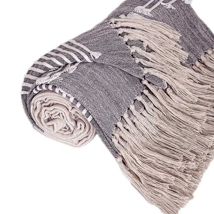 Dark Gray Slub Striped Tassel Throw