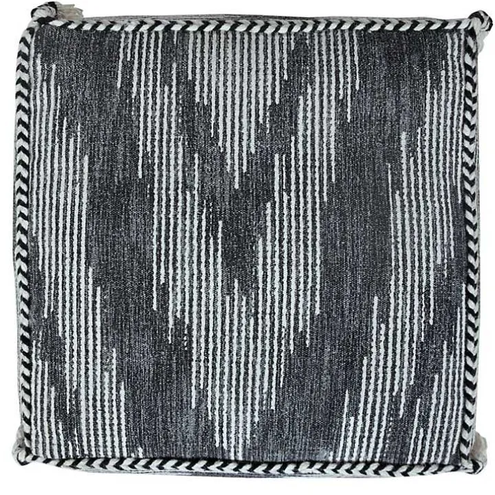 Dark Gray Tasseled Static Geo Cotton Square Pouf