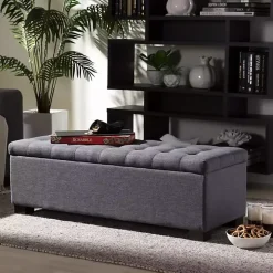 Dark Gray Tufted Contemporary Storage Bench