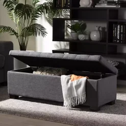 Dark Gray Tufted Contemporary Storage Bench