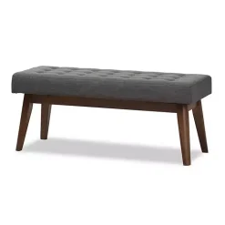 Dark Gray Tufted Walnut Wood Bench