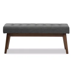 Dark Gray Tufted Walnut Wood Bench