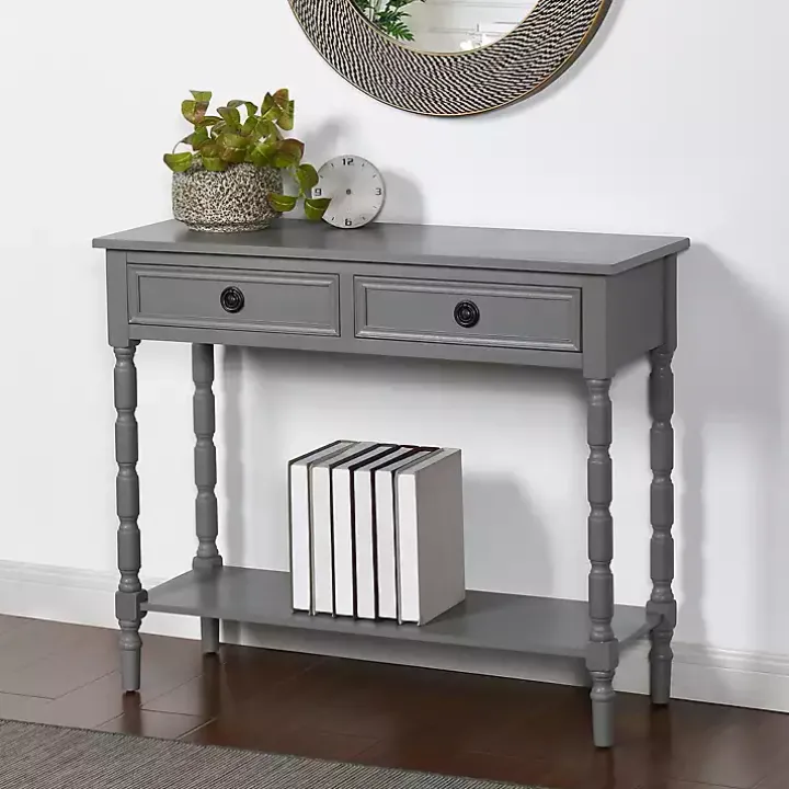Dark Gray Wood 2-Drawer Barrett Console Table