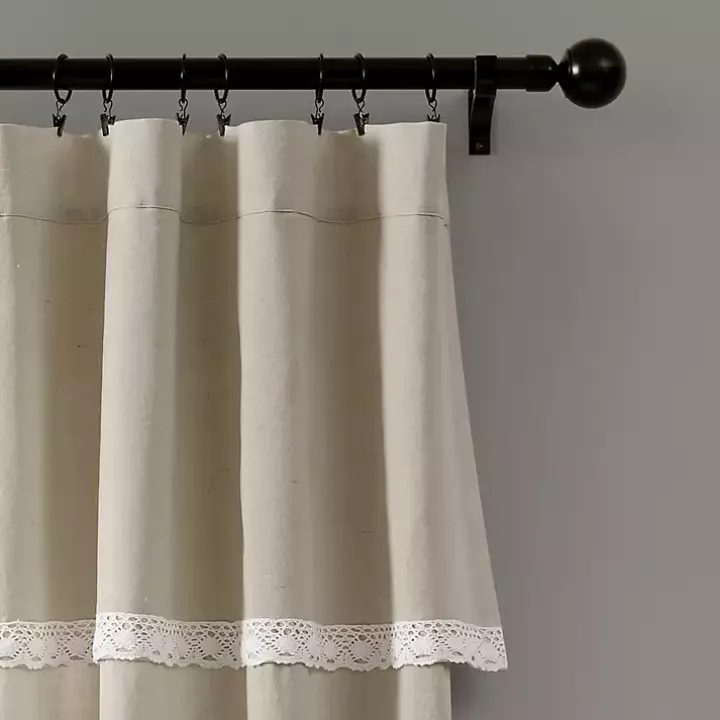 Dark Linen Lace Curtain Panel Set, 84 in.