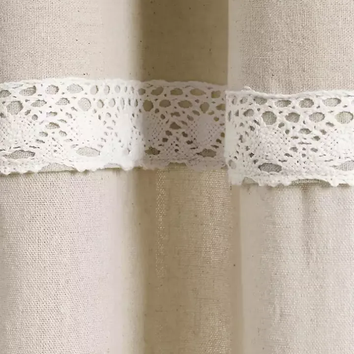 Dark Linen Lace Curtain Panel Set, 84 in.