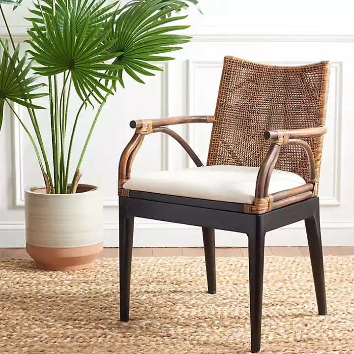 Dark Rattan and Mahogany Gianni Accent Chair