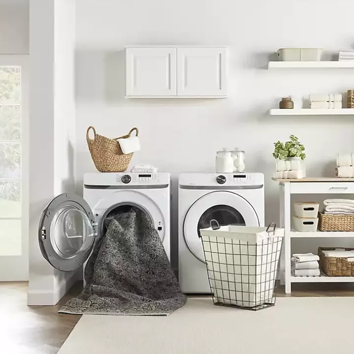 Dark Vintage Floral Washable Area Rug, 5x7