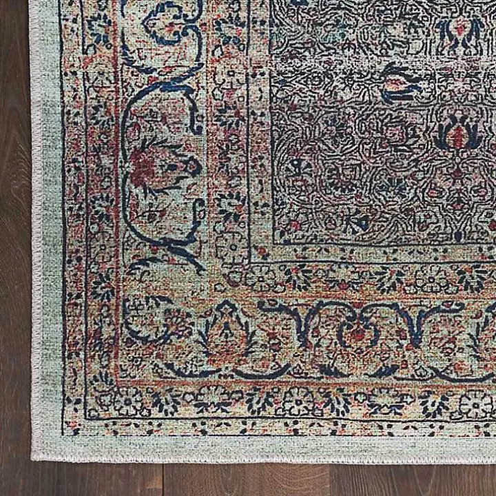 Dark Vintage Floral Washable Area Rug, 7x9
