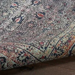 Dark Vintage Floral Washable Area Rug, 7x9