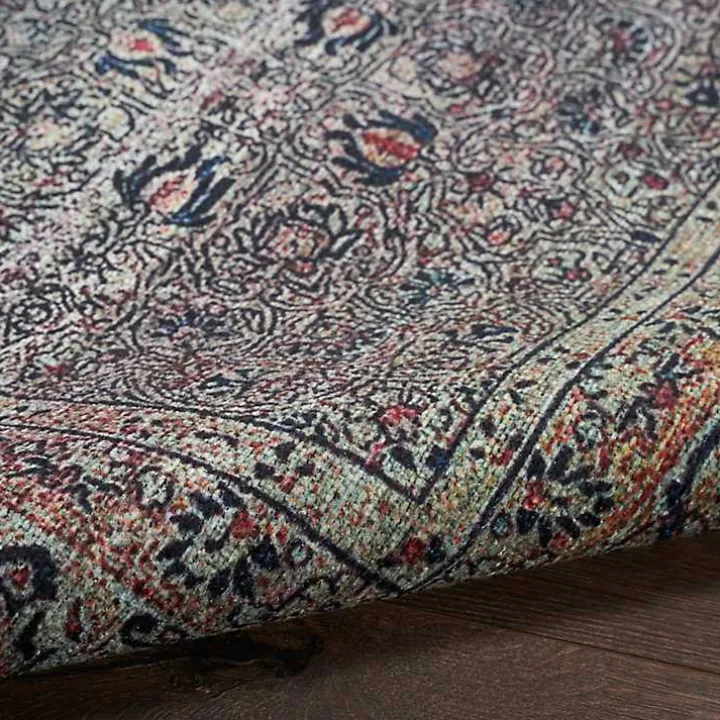 Dark Vintage Floral Washable Area Rug, 7x9