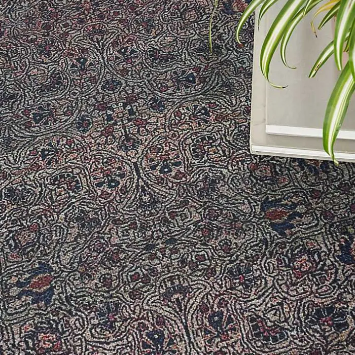 Dark Vintage Floral Washable Area Rug, 7x9