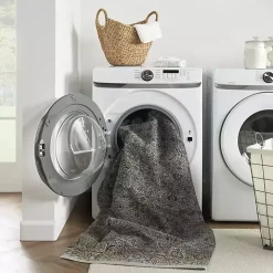 Dark Vintage Floral Washable Area Rug, 7x9