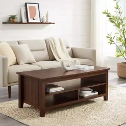 Dark Walnut Grooved Side Panel Coffee Table