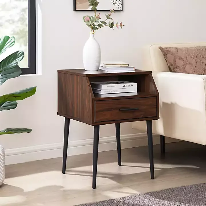 Dark Walnut Open Storage Accent Table