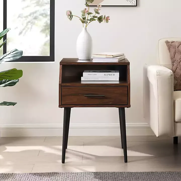Dark Walnut Open Storage Accent Table
