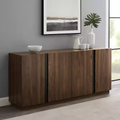 Dark Walnut Wood and Black Metal Sideboard
