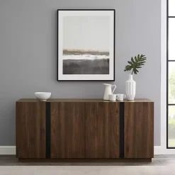 Dark Walnut Wood and Black Metal Sideboard