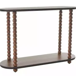 Dark Wood Beaded Spindle Console Table