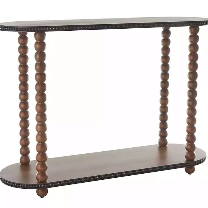 Dark Wood Beaded Spindle Console Table