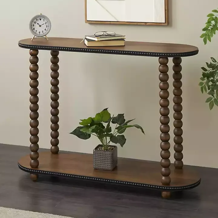 Dark Wood Beaded Spindle Console Table